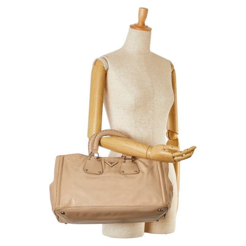 Prada Leather Triangle Logo Handbag Beige