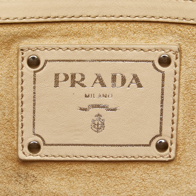 Prada Leather Triangle Logo Handbag Beige in Very Good Condition