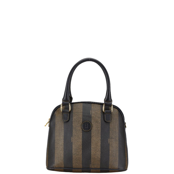 Fendi Pequin Handbag Brown Black PVC Leather