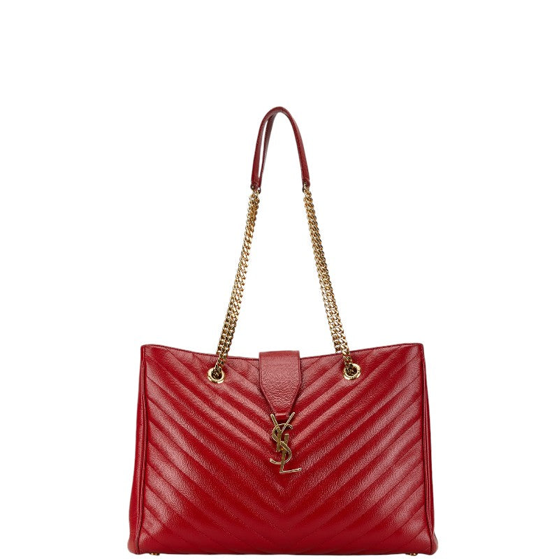 YSL V-Stitch Chain Tote Bag Red Leather in Very Good Condition