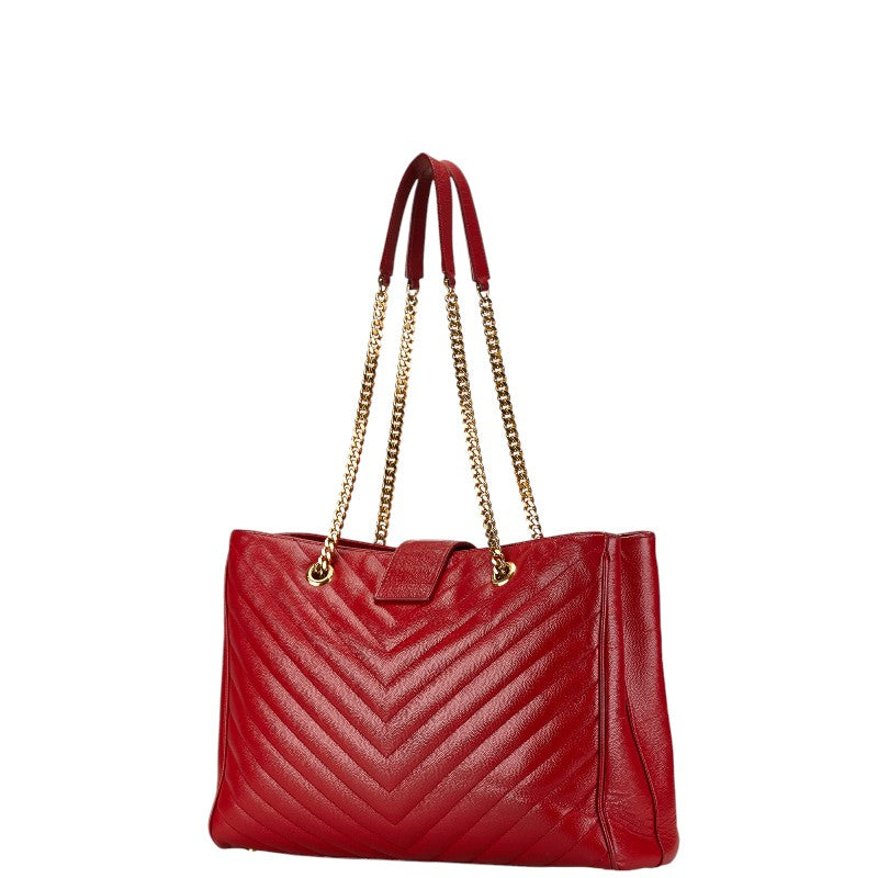 YSL V-Stitch Chain Tote Bag Red Leather in Very Good Condition