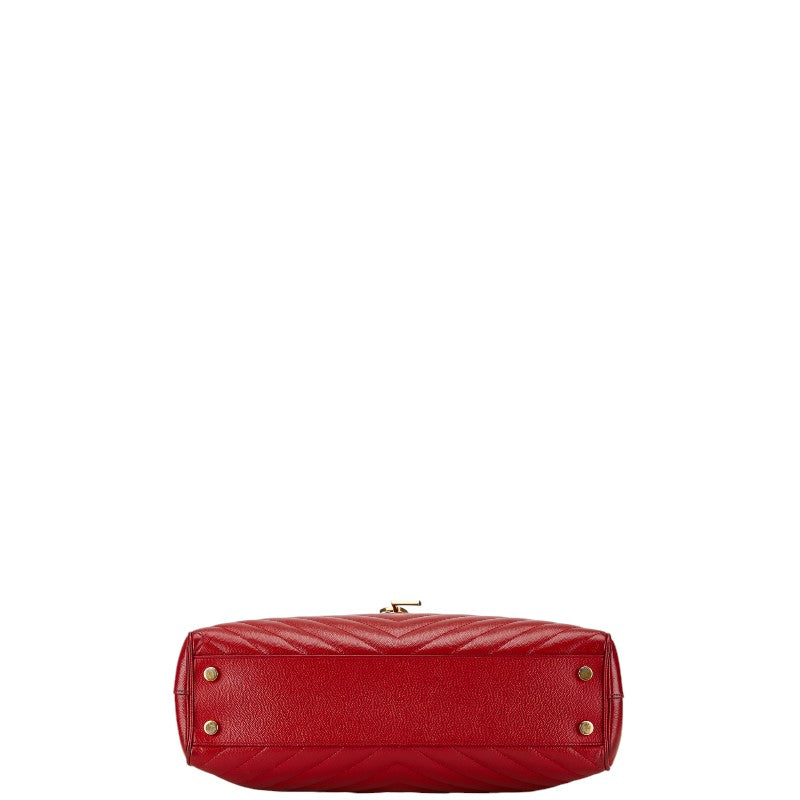 YSL V-Stitch Chain Tote Bag Red Leather