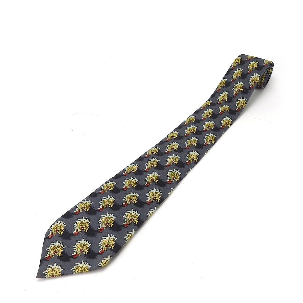 Hermes Silk Tie Gray Palm Pattern