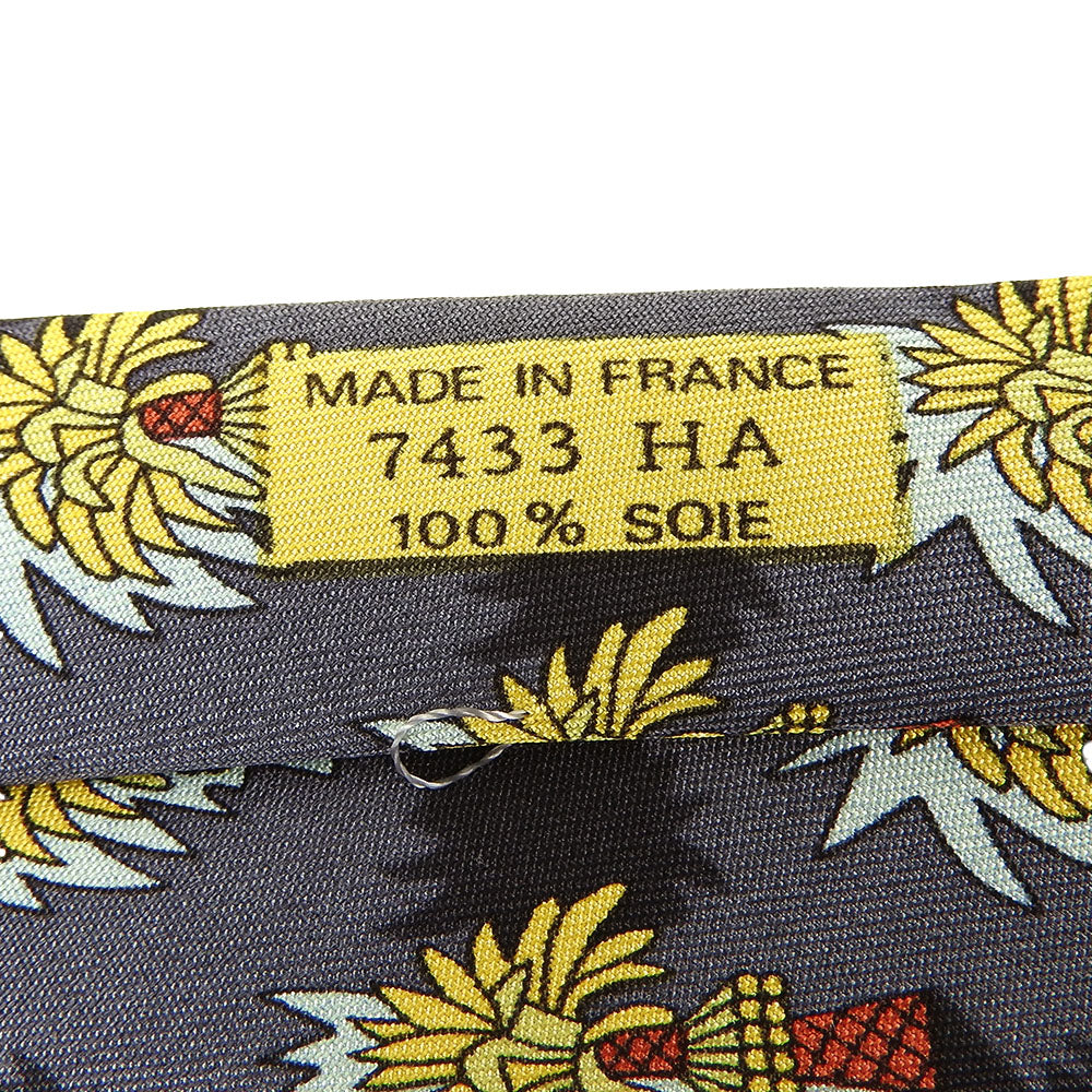 Hermes Silk Tie Gray Palm Pattern