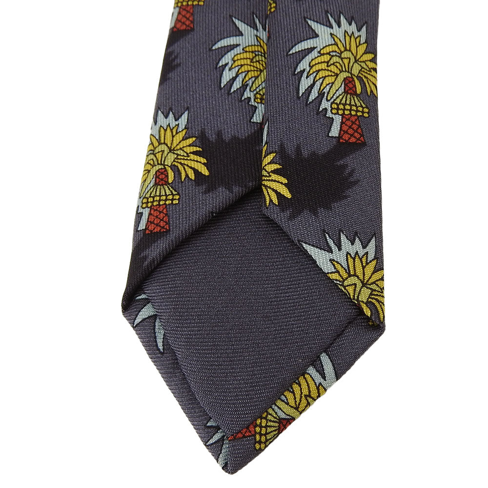 Hermes Silk Tie Gray Palm Pattern