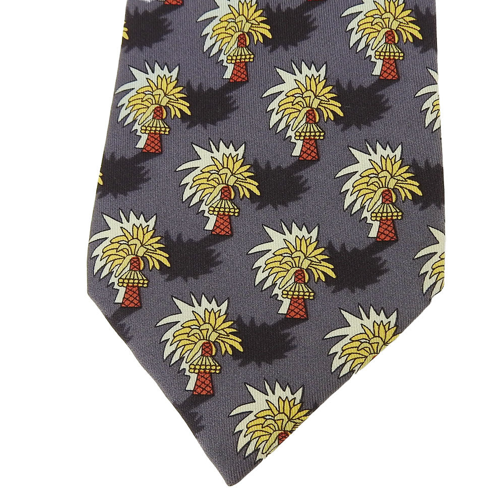 Hermes Silk Tie Gray Palm Pattern