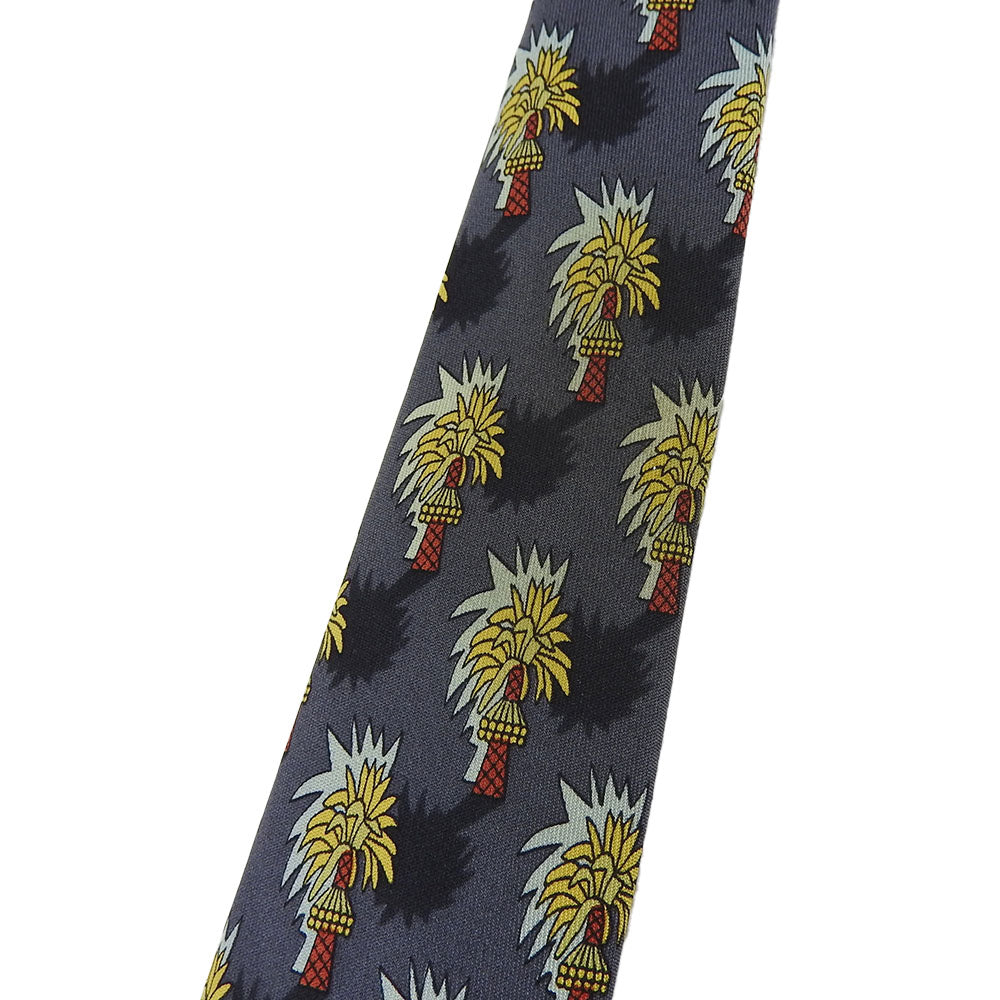 Hermes Silk Tie Gray Palm Pattern