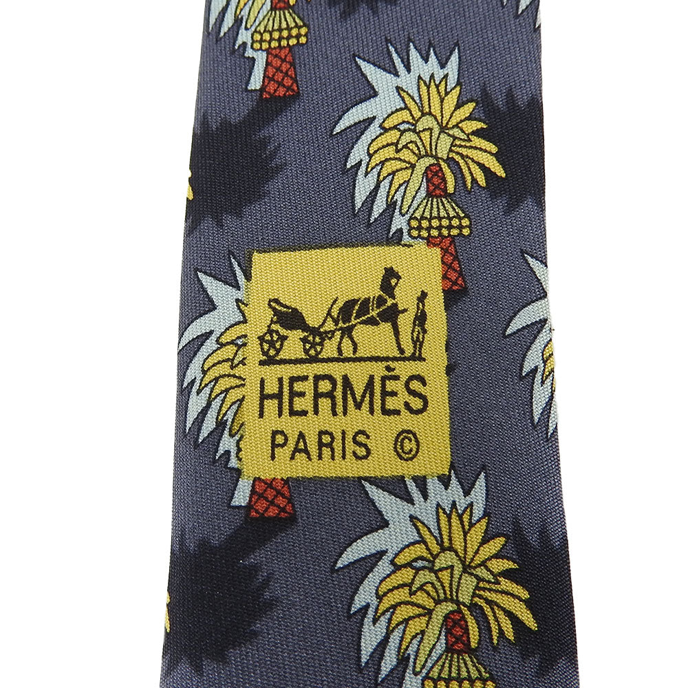 Hermes Silk Tie Gray Palm Pattern