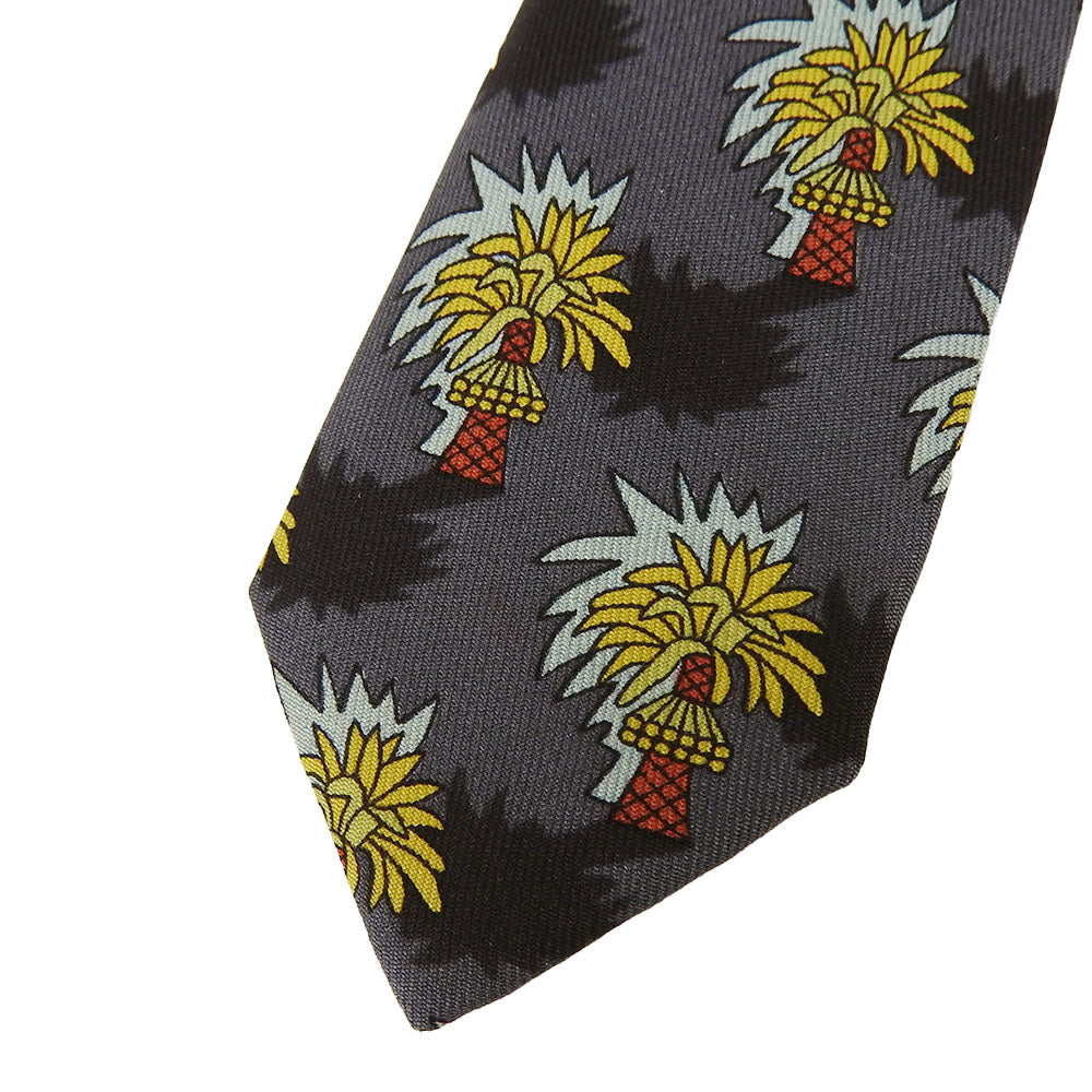 Hermes Silk Tie Gray Palm Pattern