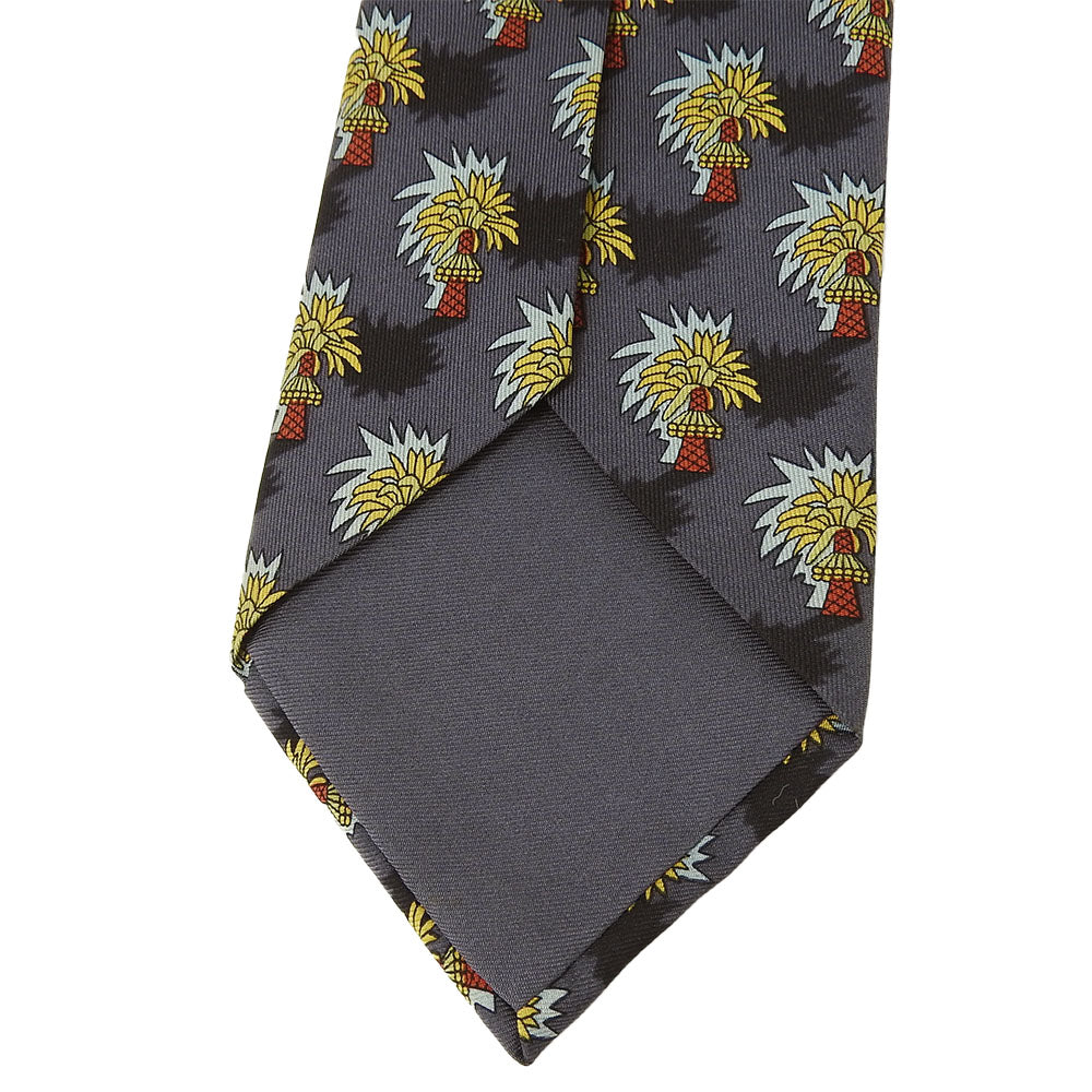 Hermes Silk Tie Gray Palm Pattern