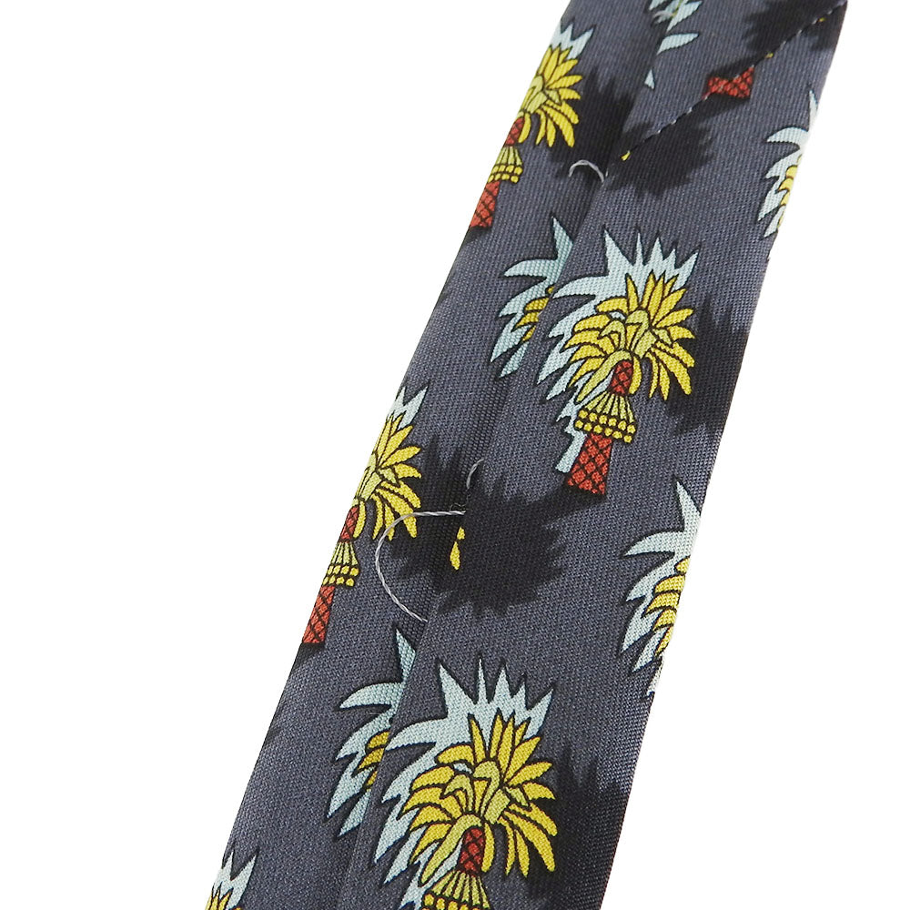 Hermes Silk Tie Gray Palm Pattern