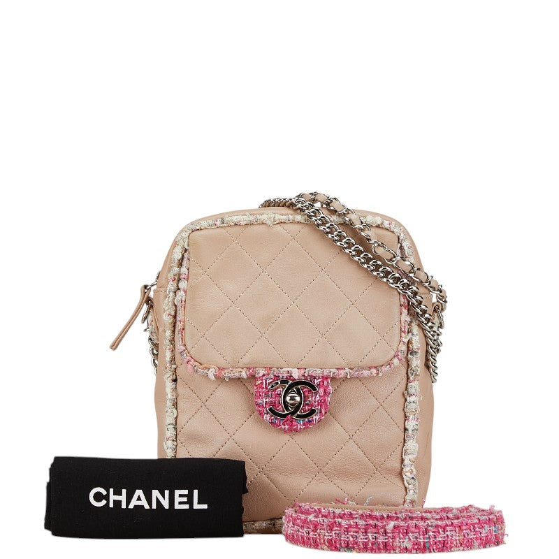 Chanel Tweed Lambskin Matelasse Coco Mark Handbag