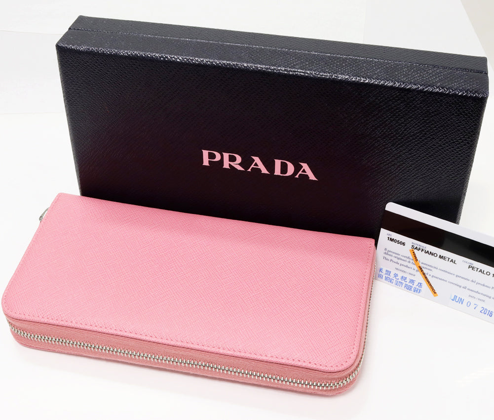 Prada Saffiano Metal Calf Round Zip Long Wallet 1M0506