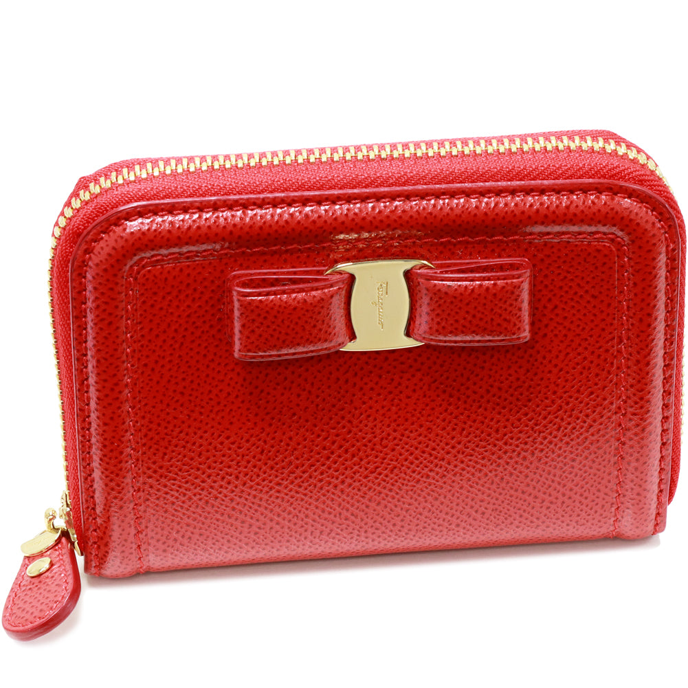 Salvatore Ferragamo Vara Calf Coin Case Red 22C909 in Pristine Condition