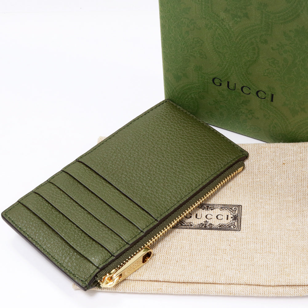 Gucci Calf Fragment Case Card Holder Olive Green in Pristine Condition