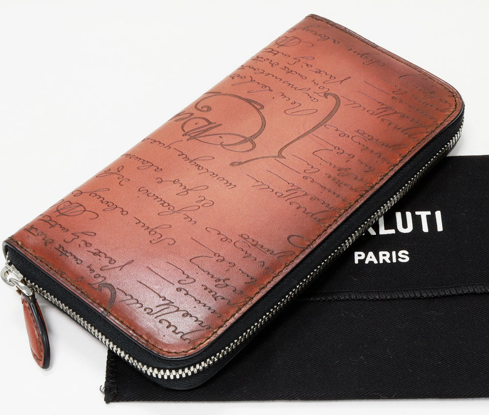 Berluti Round Zip Long Wallet Calf Leather Brown x Black in Pristine Condition