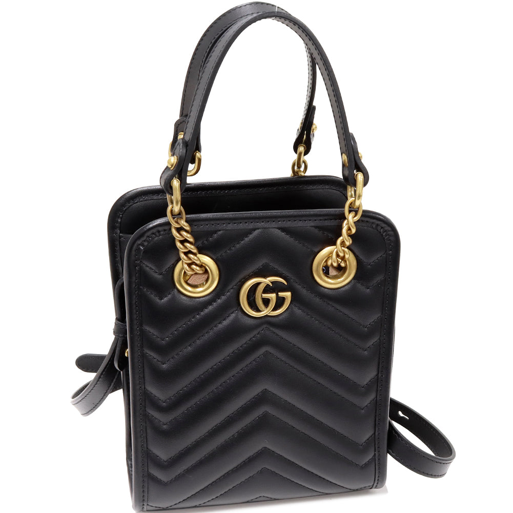 Gucci GG Marmont Quilted Calfskin 2-Way Handbag Shoulder Bag Black in Pristine Condition