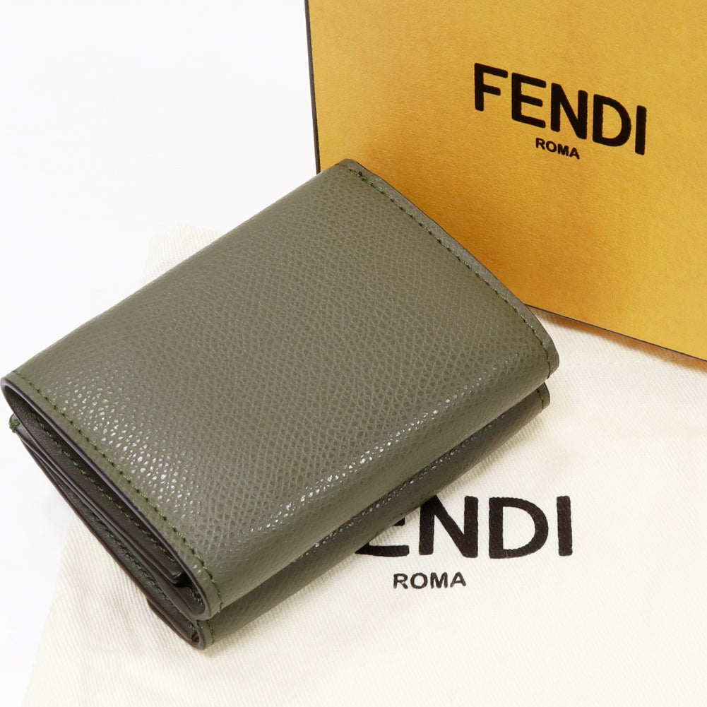 Fendi Micro Trifold Wallet Calf Leather Khaki in Pristine Condition