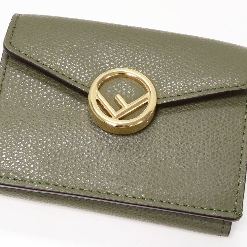 Fendi Micro Trifold Wallet Calf Leather Khaki in Pristine Condition