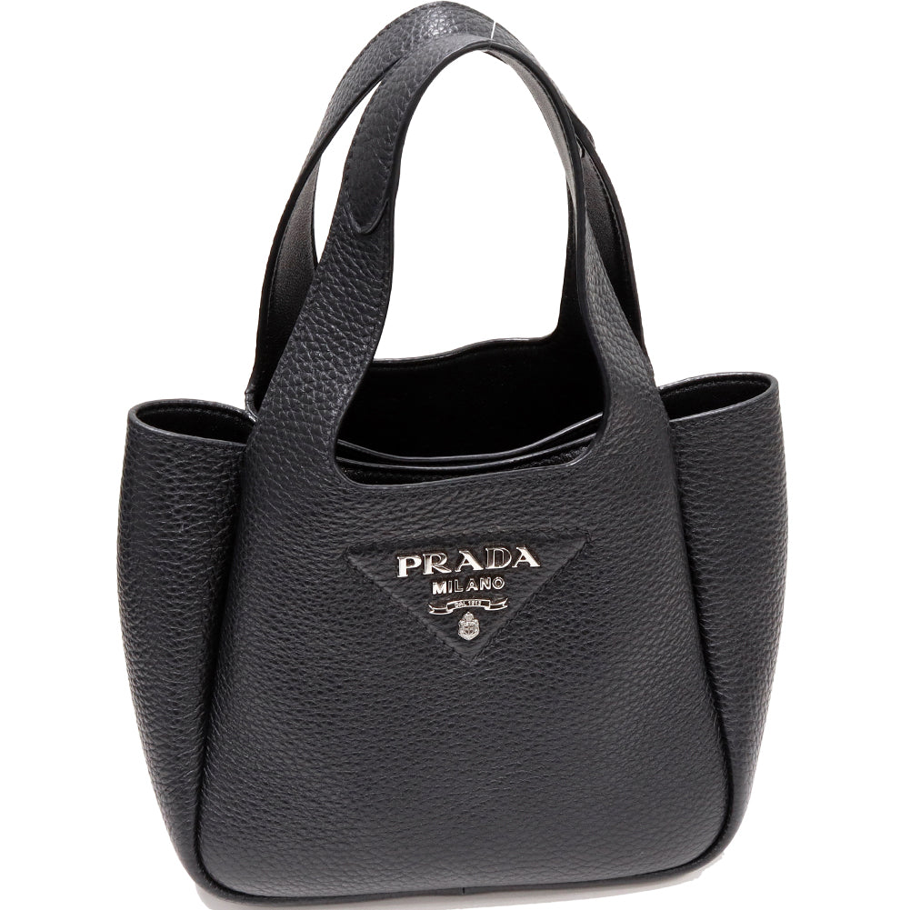 Prada Vitelodaino Leather Handbag Nero Black 1BA349 in Pristine Condition