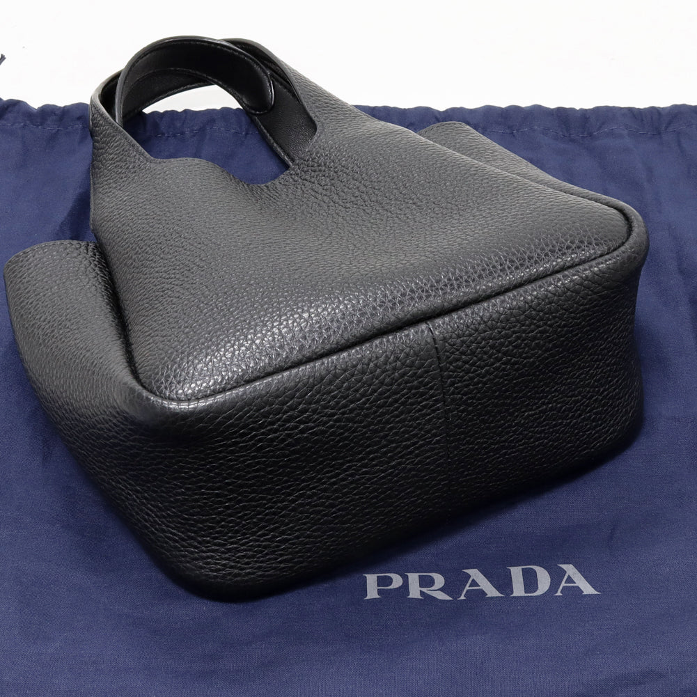 Prada Vitelodaino Leather Handbag Nero Black 1BA349 in Pristine Condition