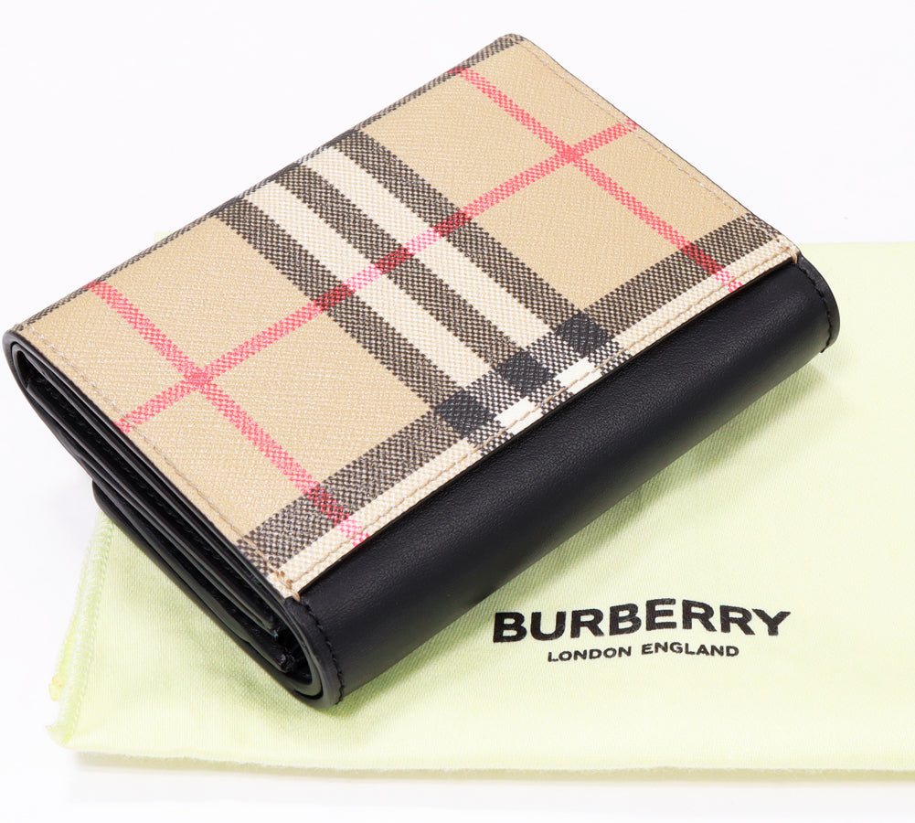 Burberry Small Folding Wallet PVC Canvas Black Beige in Pristine Condition