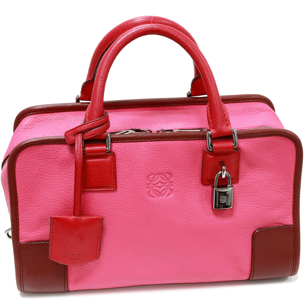 Loewe Amazona 28 Goat Skin Handbag Pink x Bordeaux in Great Condition