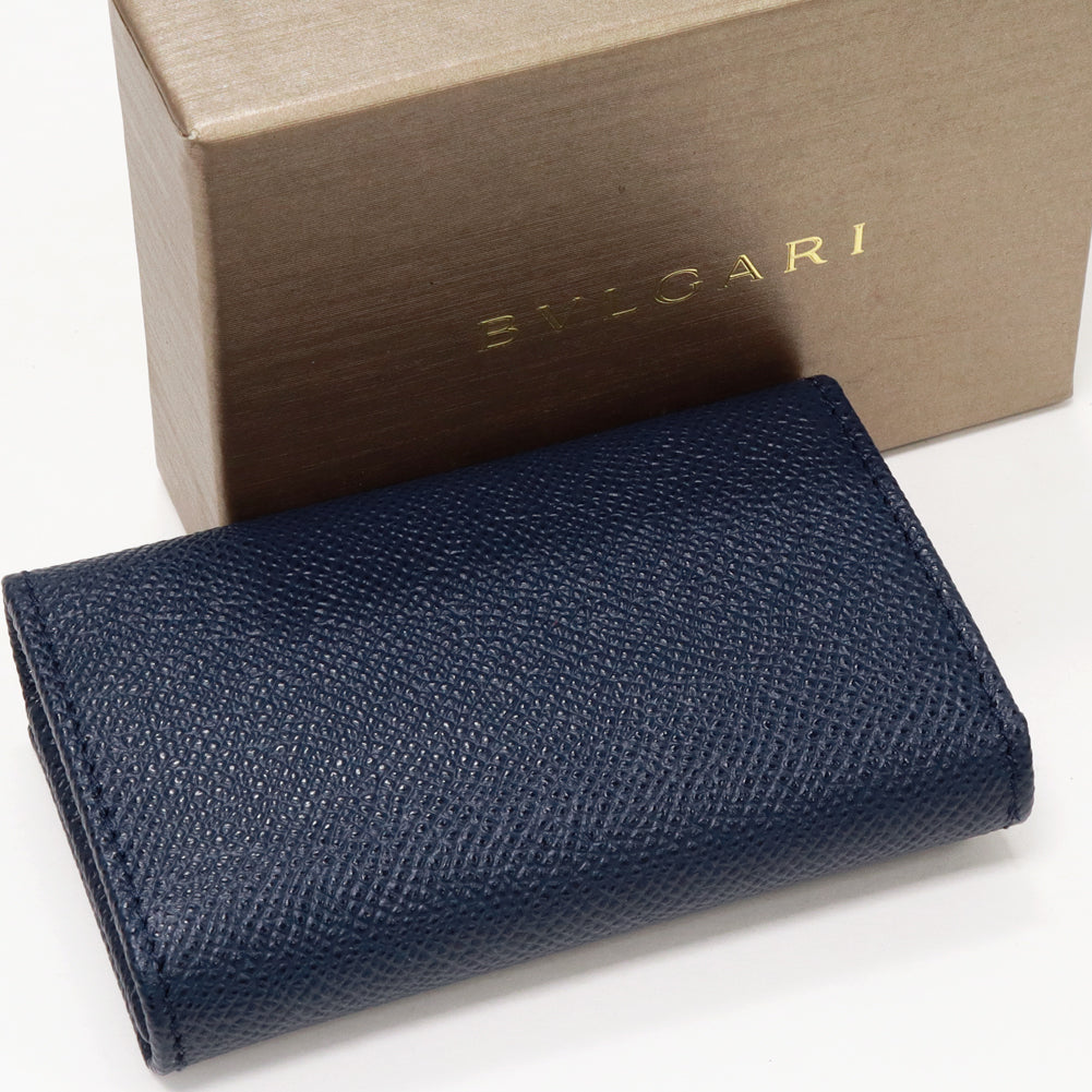 Bvlgari Grain Leather 6 Key Case Navy 39318 in Pristine Condition