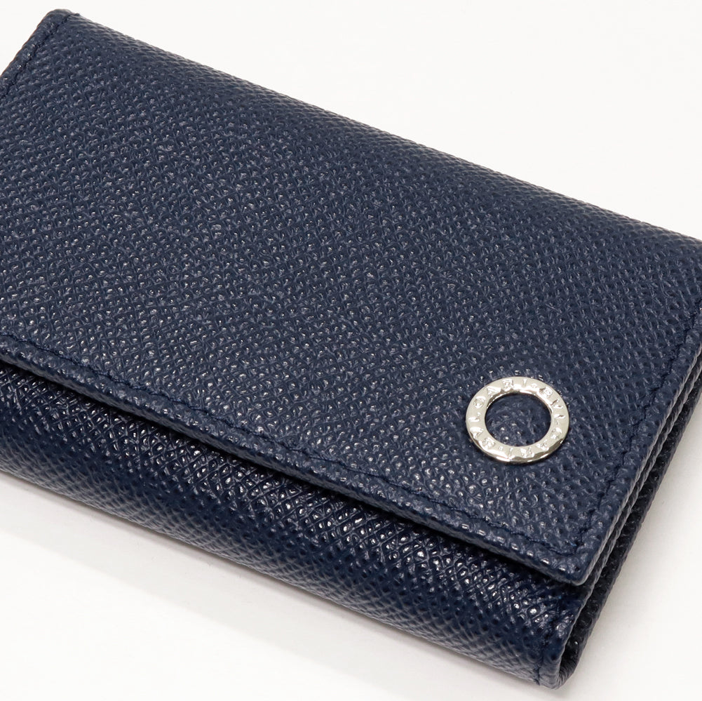 Bvlgari Grain Leather 6 Key Case Navy 39318 in Pristine Condition