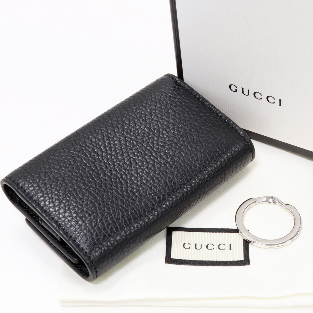 Gucci Calf Leather 6 Key Case Interlocking G Black 473924 in Pristine Condition