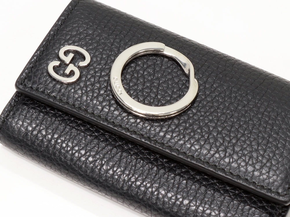 Gucci Calf Leather 6 Key Case Interlocking G Black 473924 in Pristine Condition