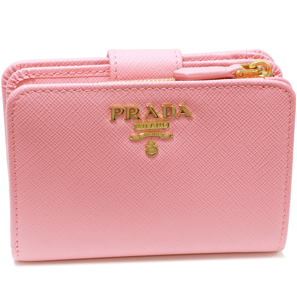 Prada Bifold Wallet Saffiano Leather Pink Beige 1ML018 in Pristine Condition