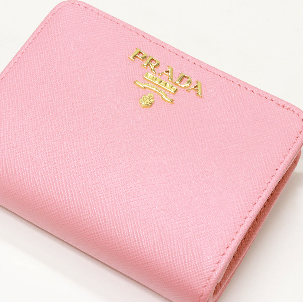 Prada Bifold Wallet Saffiano Leather Pink Beige 1ML018 in Pristine Condition