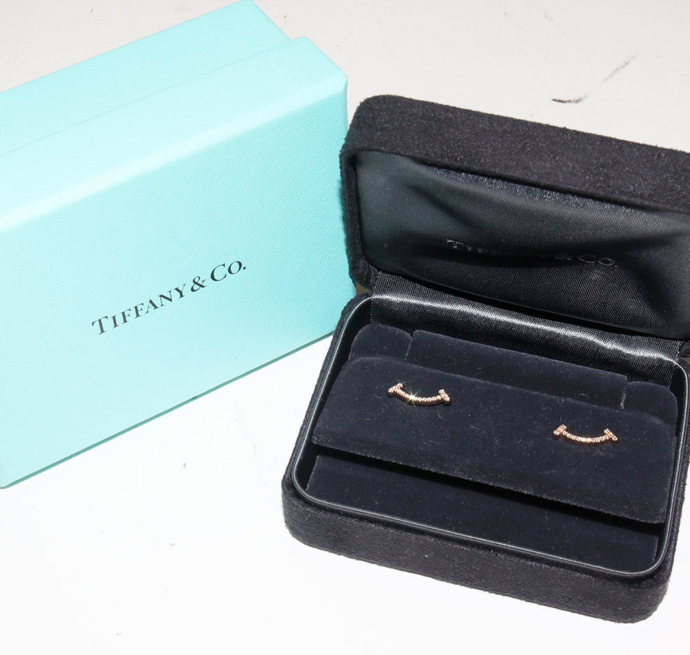 Tiffany & Co K18PG Diamond T Smile Earrings in Great Condition