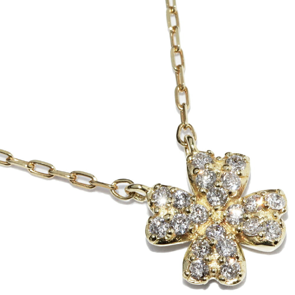 K18YG Diamond Clover Pendant Necklace in Great Condition