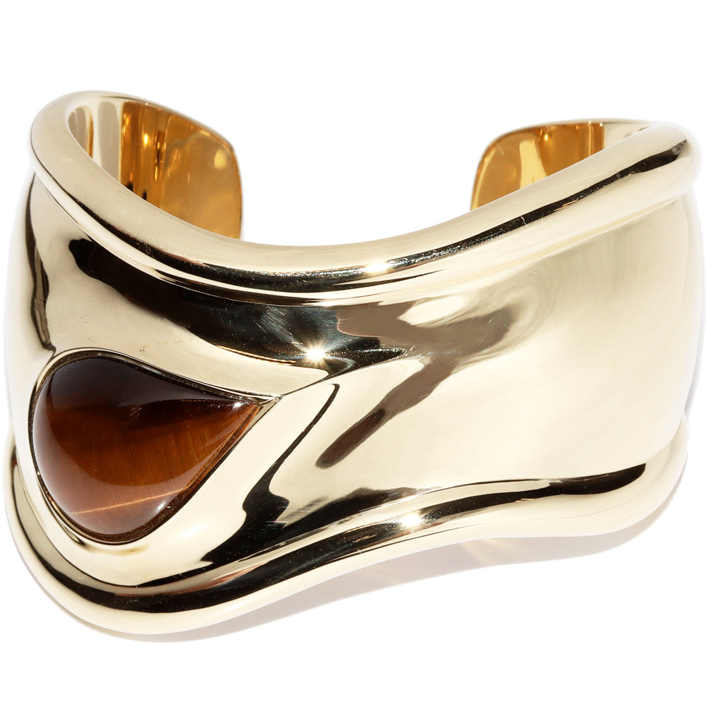 Tiffany K18YG Tiger Eye Elsa Peretti Bone Cuff Bangle