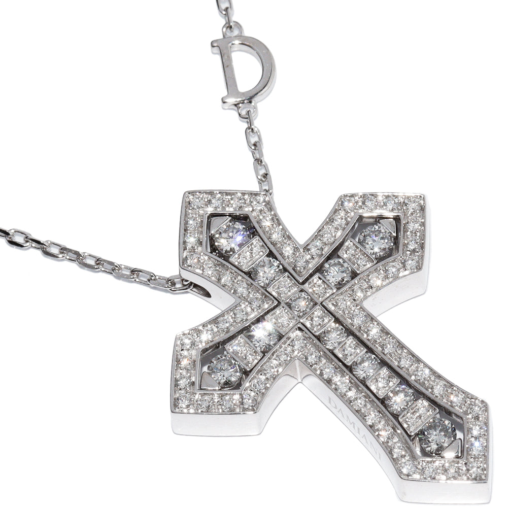 Damiani K18WG Diamond Pendant Necklace Cross Limited Model