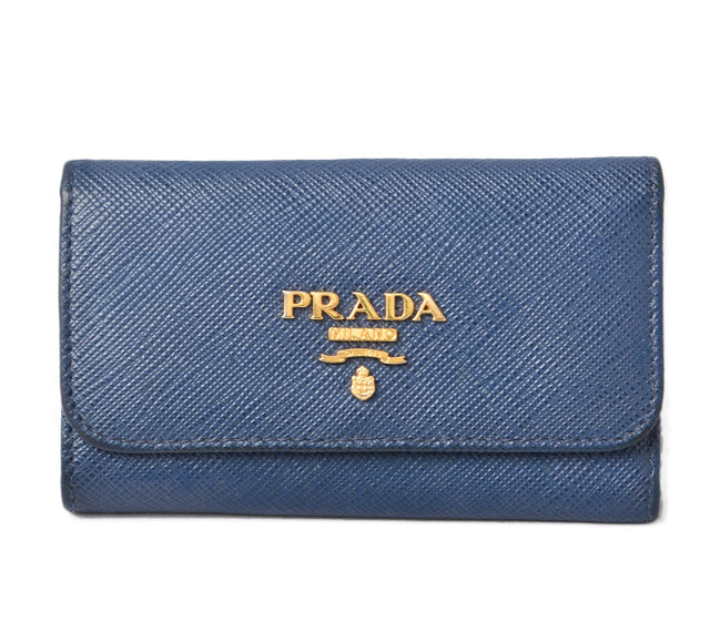 Prada Leather Key Case/Key Holder 1PG222 Blue in Great Condition