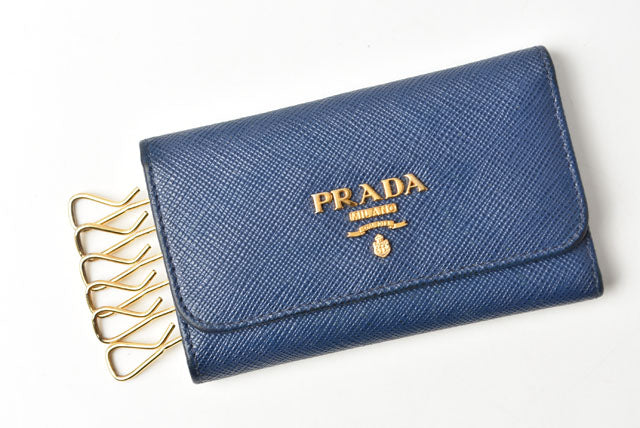 Prada Leather Key Case/Key Holder 1PG222 Blue in Great Condition