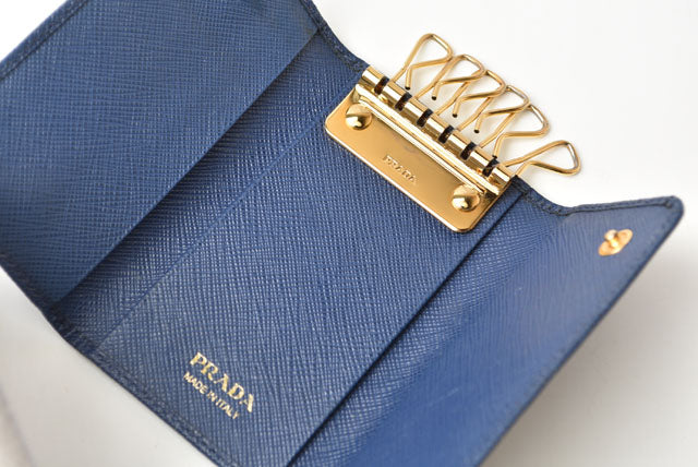 Prada Leather Key Case/Key Holder 1PG222 Blue in Great Condition