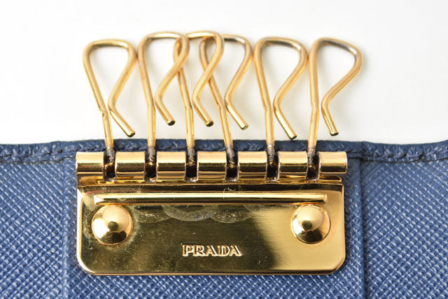 Prada Leather Key Case/Key Holder 1PG222 Blue in Great Condition