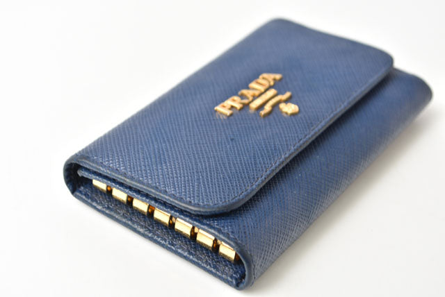 Prada Leather Key Case/Key Holder 1PG222 Blue in Great Condition