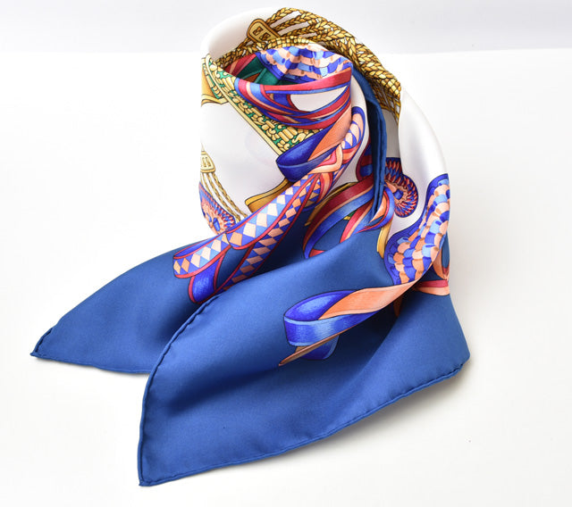 Hermes 100% Silk Scarf 88x88cm Blue/White 24020217-h in Pristine Condition