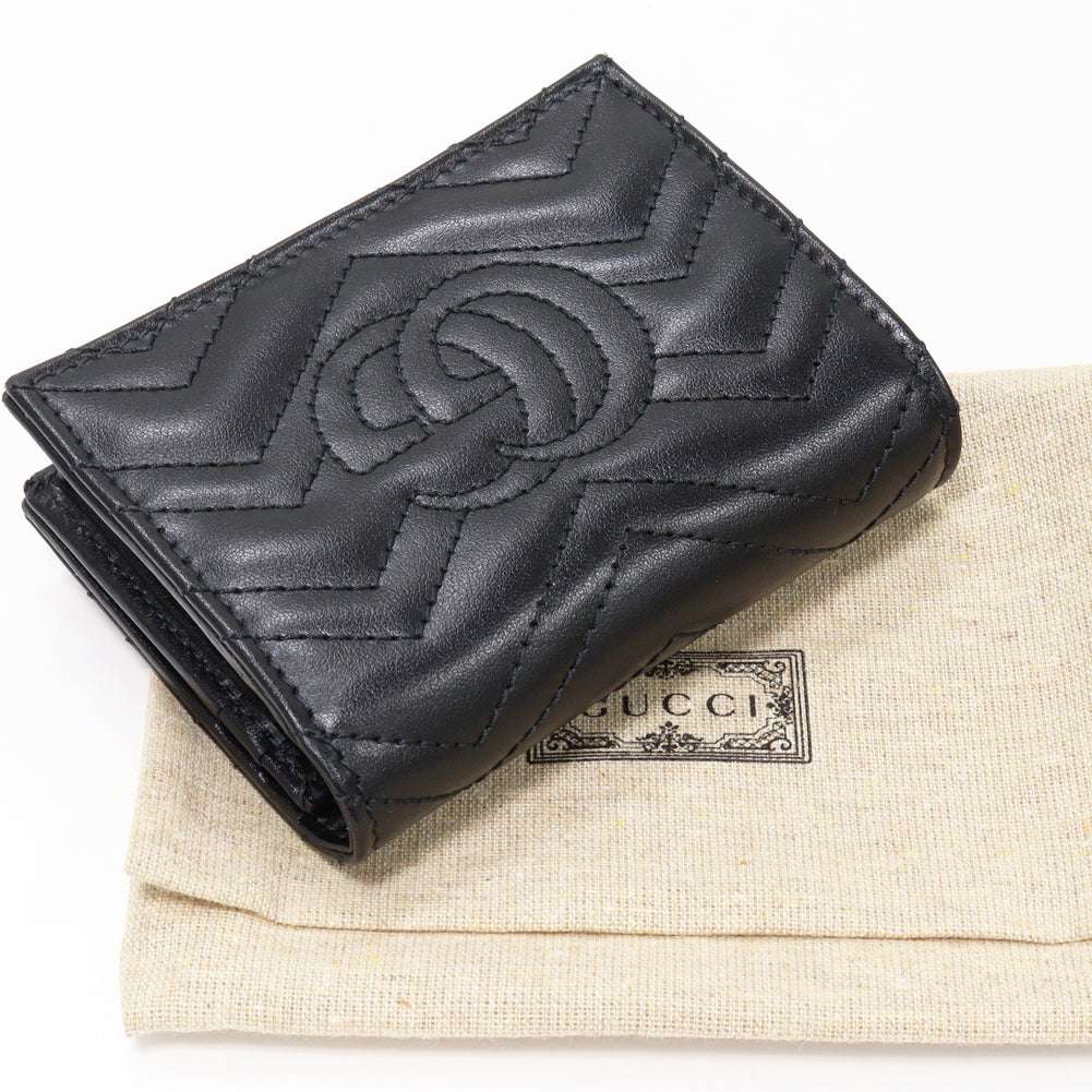 Gucci Bifold Wallet GG Marmont Black Calf Leather in Pristine Condition