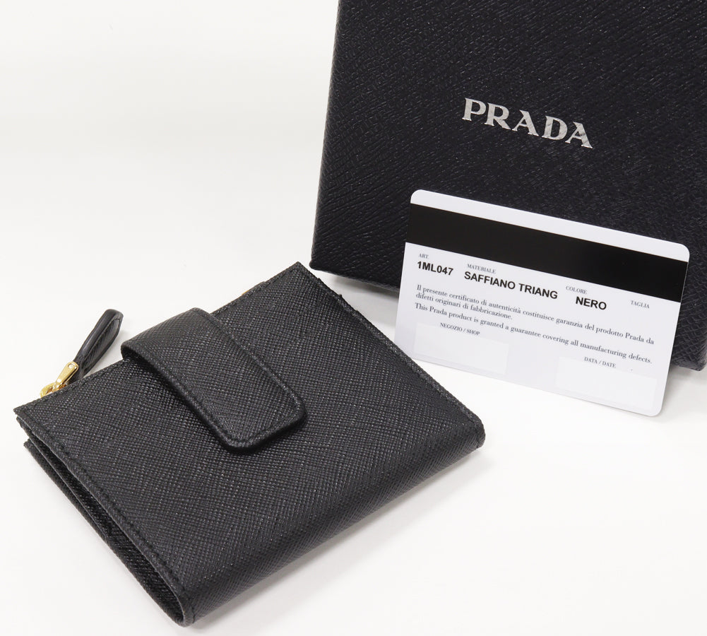 Prada Bifold Wallet Saffiano Leather Black 1ML047 in Pristine Condition