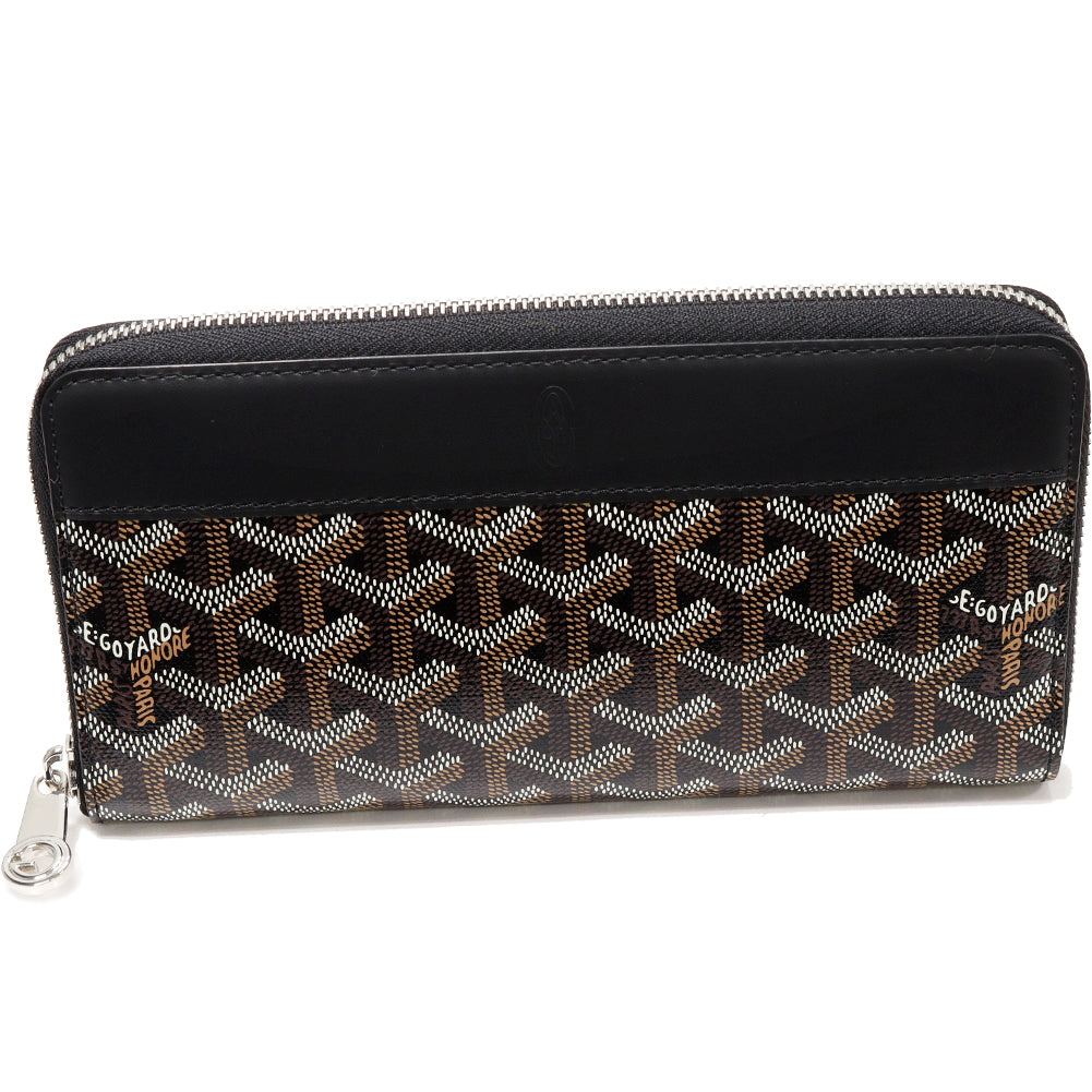 Goyard Round Zip Long Wallet Calf PVC Canvas Black