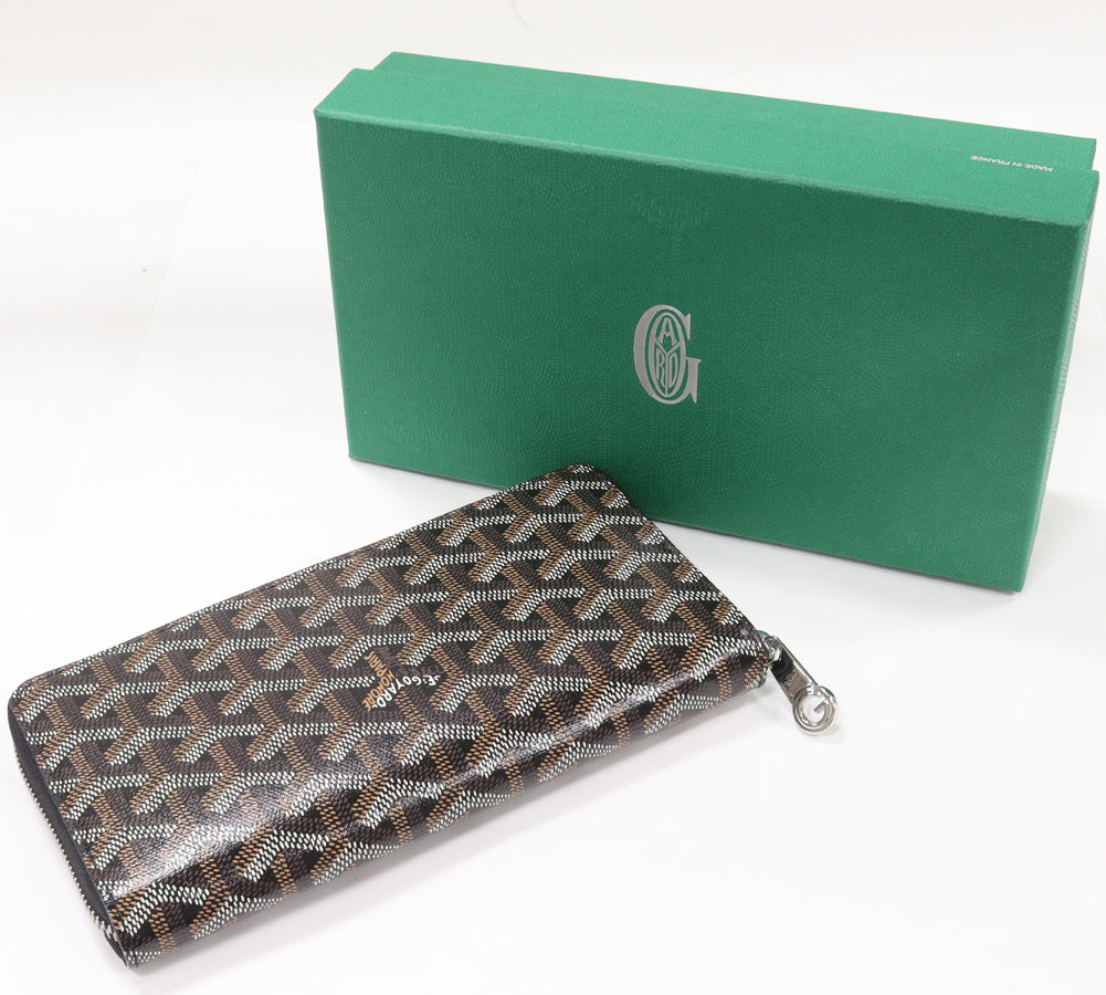 Goyard Round Zip Long Wallet Calf PVC Canvas Black