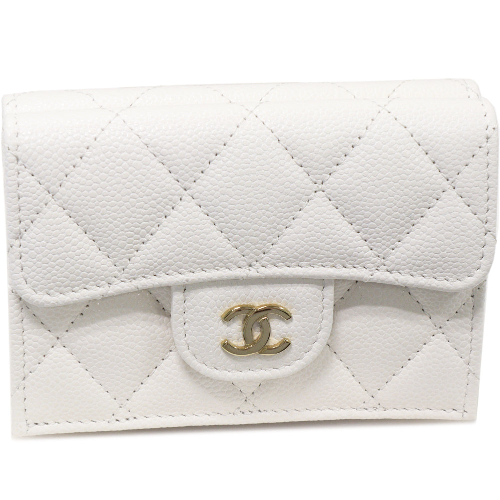 Chanel Trifold Wallet Classic Small Flap Grained Shiny Calfskin White Gold AP0230 in Pristine Condition