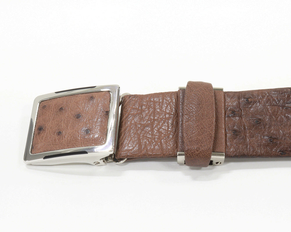 Men's Ostrich Leather Belt Brown SS Buckle