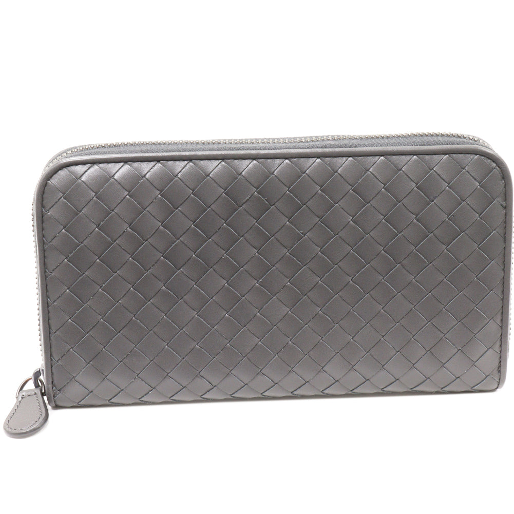 Bottega Veneta Intrecciato Zip Around Wallet Calf Gray